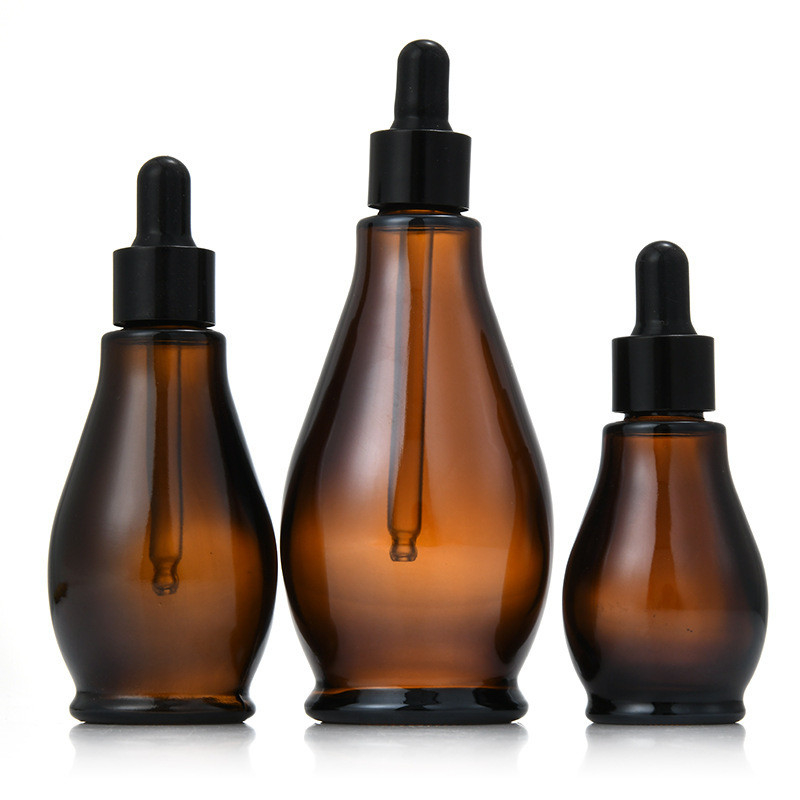 Dropper 10ml Gourd Shape Amber Glass Roll On Bottles Silk Printing